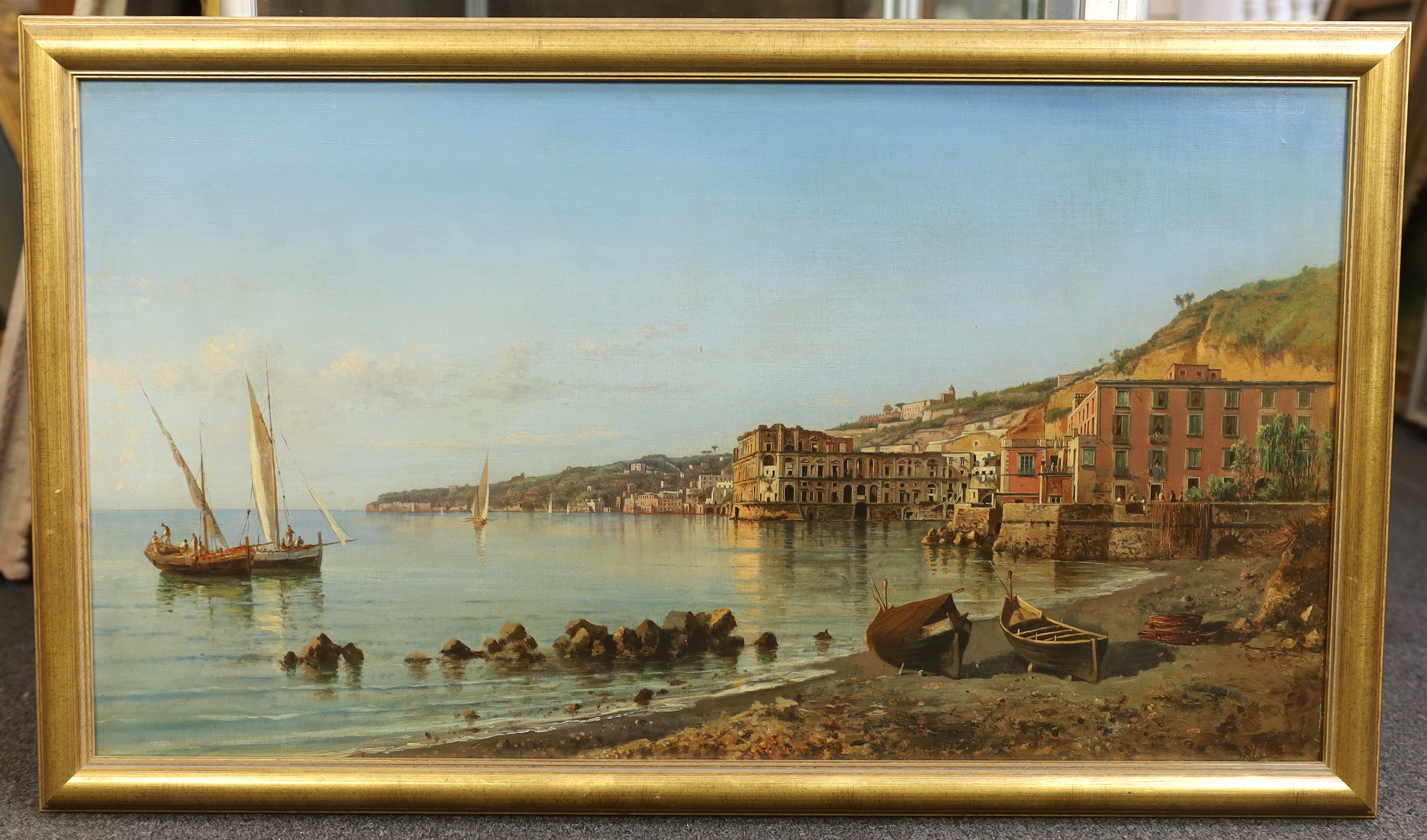 Achille Solari (Italian, 1835-1884), The Gulf of Pozzuoli, oil on canvas, 45 x 81.5cm